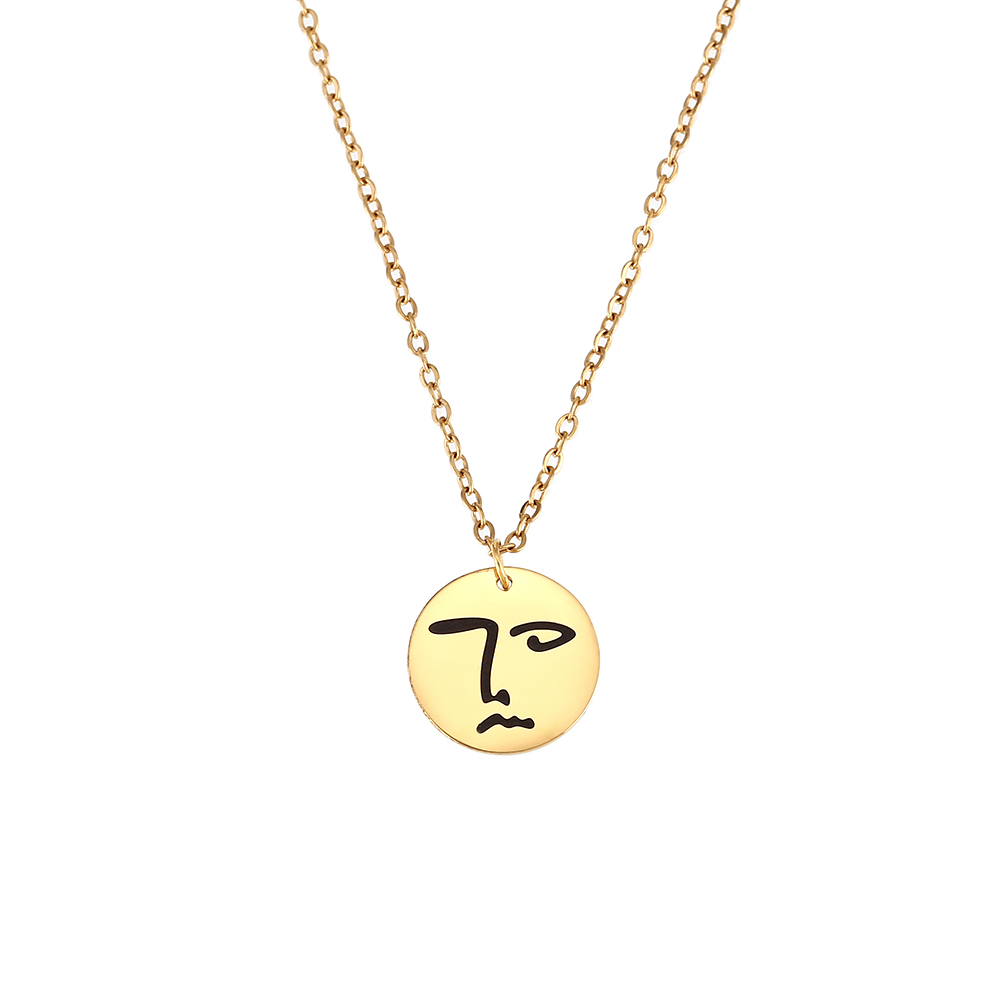 Halsketten Glattes Edelstahl Stahlhalskette - Moderne Kunst - Menschliches Gesicht - 40+5 cm – Farbe Gold und Silber