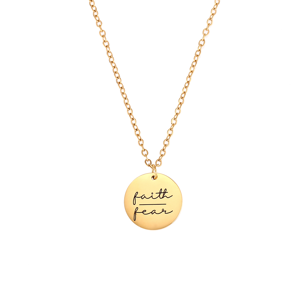 Halsketten Glattes Edelstahl Stahlhalskette - Glaube Furcht - 40+5 cm – Farbe Gold und Silber
