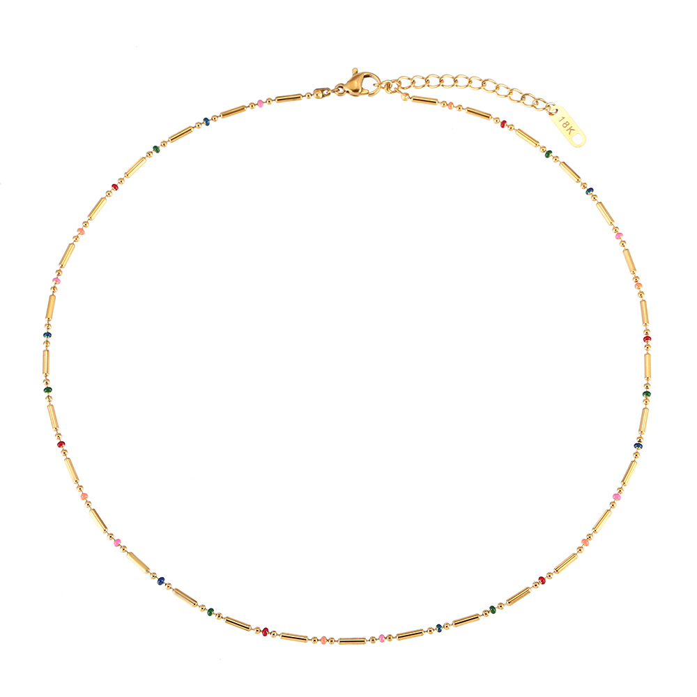 Steel Necklaces Steel Necklace - Bar - Enamel Multi - 38+4 cm - Gold and Steel Color