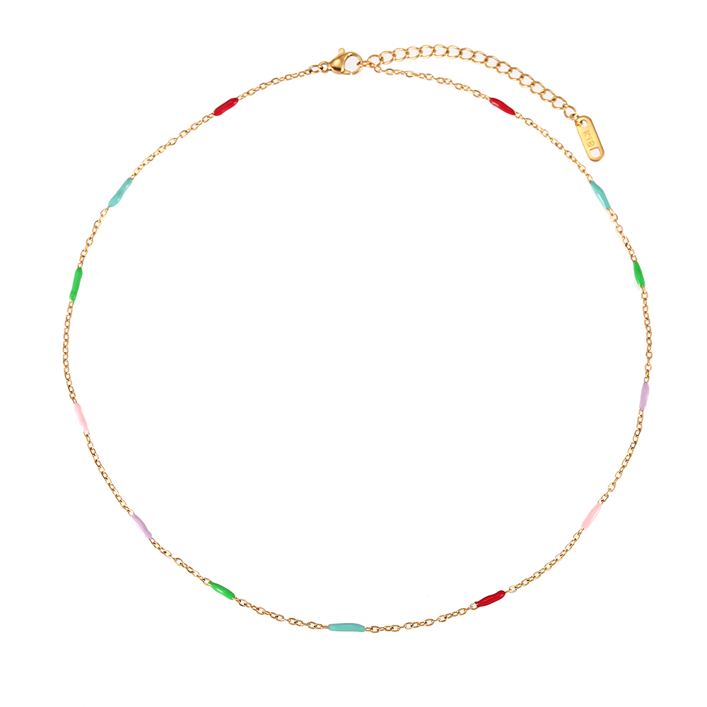 Steel Necklaces Steel Necklace - Bar - Enamel Multi - 40+5 cm - Gold Color