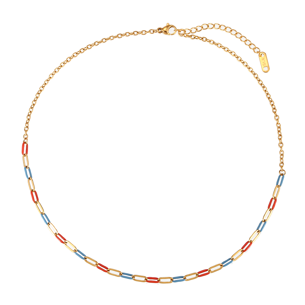Halsketten Glattes Edelstahl Stahl Halskette - Emaille Link Multi - 40+5 cm – goldfarben