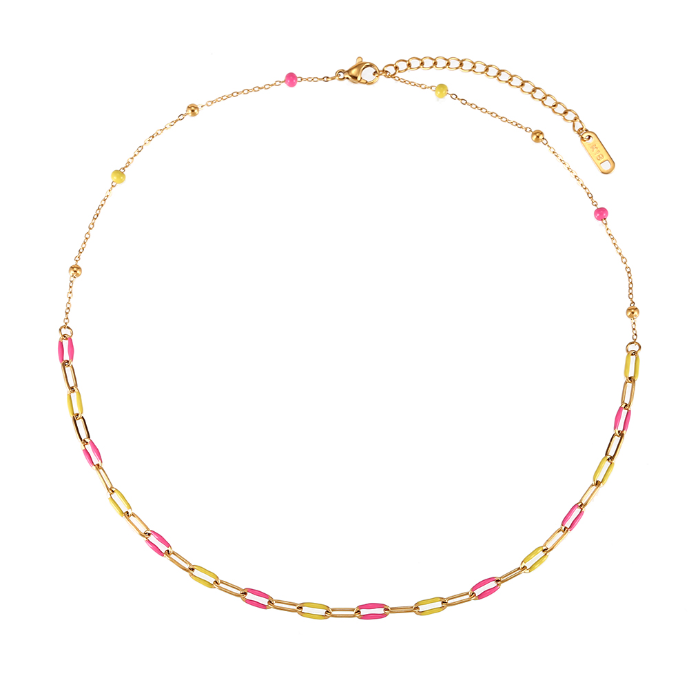 Halsketten Glattes Edelstahl Stahl Halskette - Emaille Multi Link mit Kugel - 40+5 cm – goldfarben