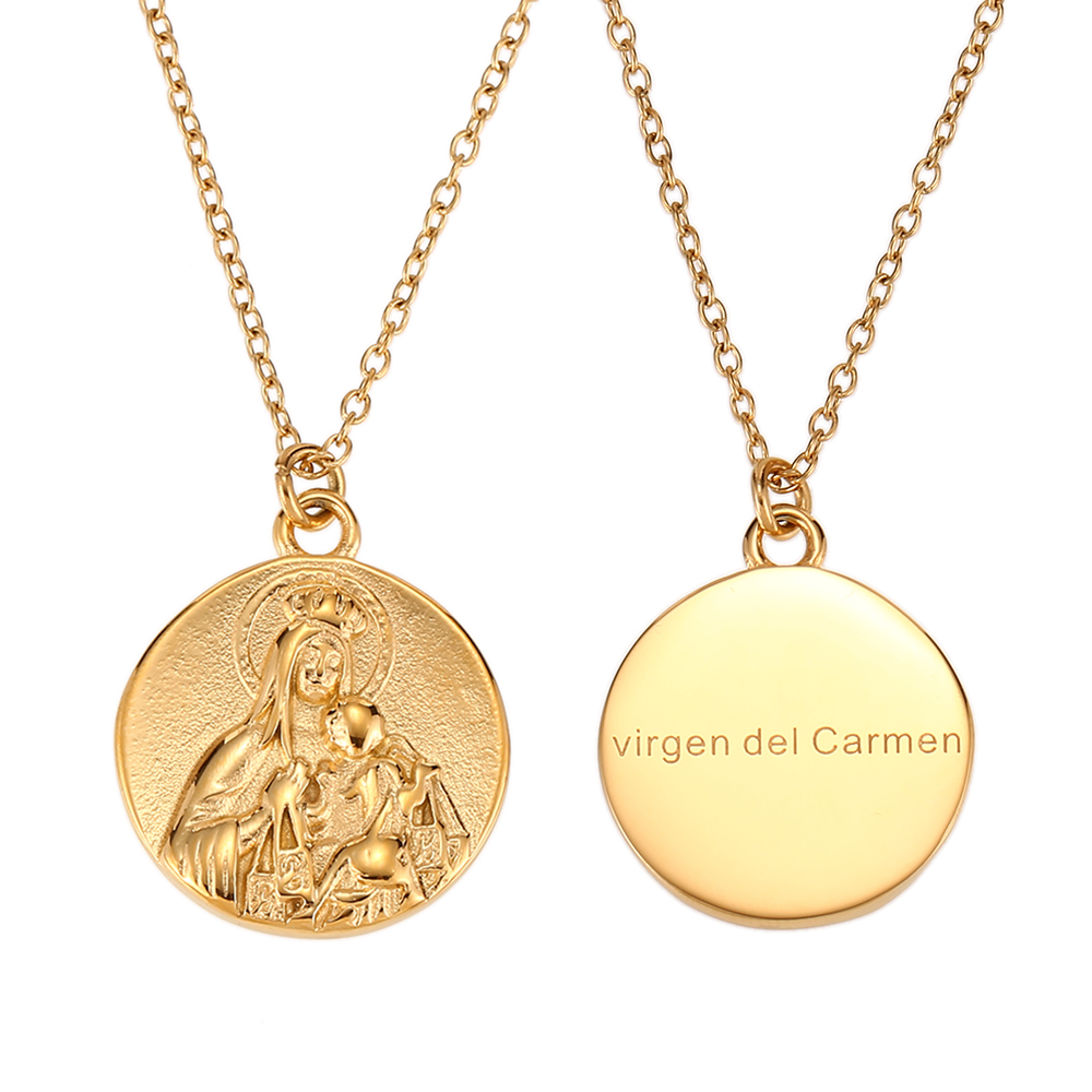 Collar Acero Liso Collar Acero - Virgen del Carmen - 22mm - Color Oro