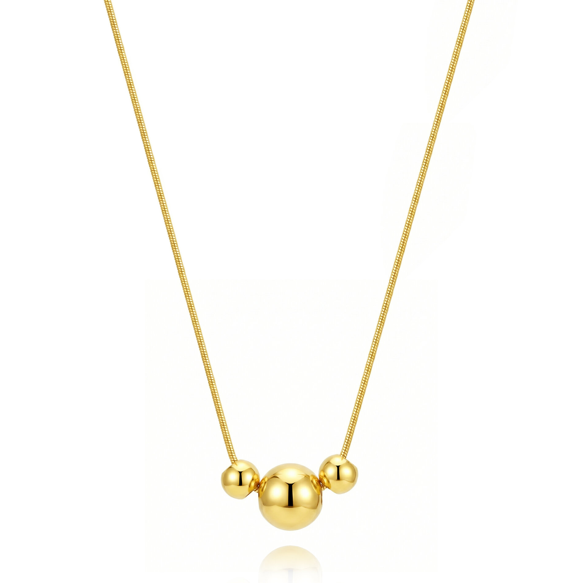 Collar Acero Liso Collar Acero - 3 Bolas - Diseño - 43 + 5 cm - Color Oro y Color Acero