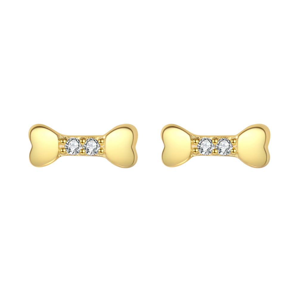 Pendiente Plata Circonita Pendientes Hueso - Circonita - 7 mm - Bañada Oro y Plata Rodiada