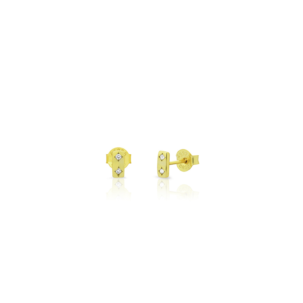 Pendiente Plata Circonita Pendientes Rectángulo 6 mm - Circonita - Bañado oro y Plata Rodiada