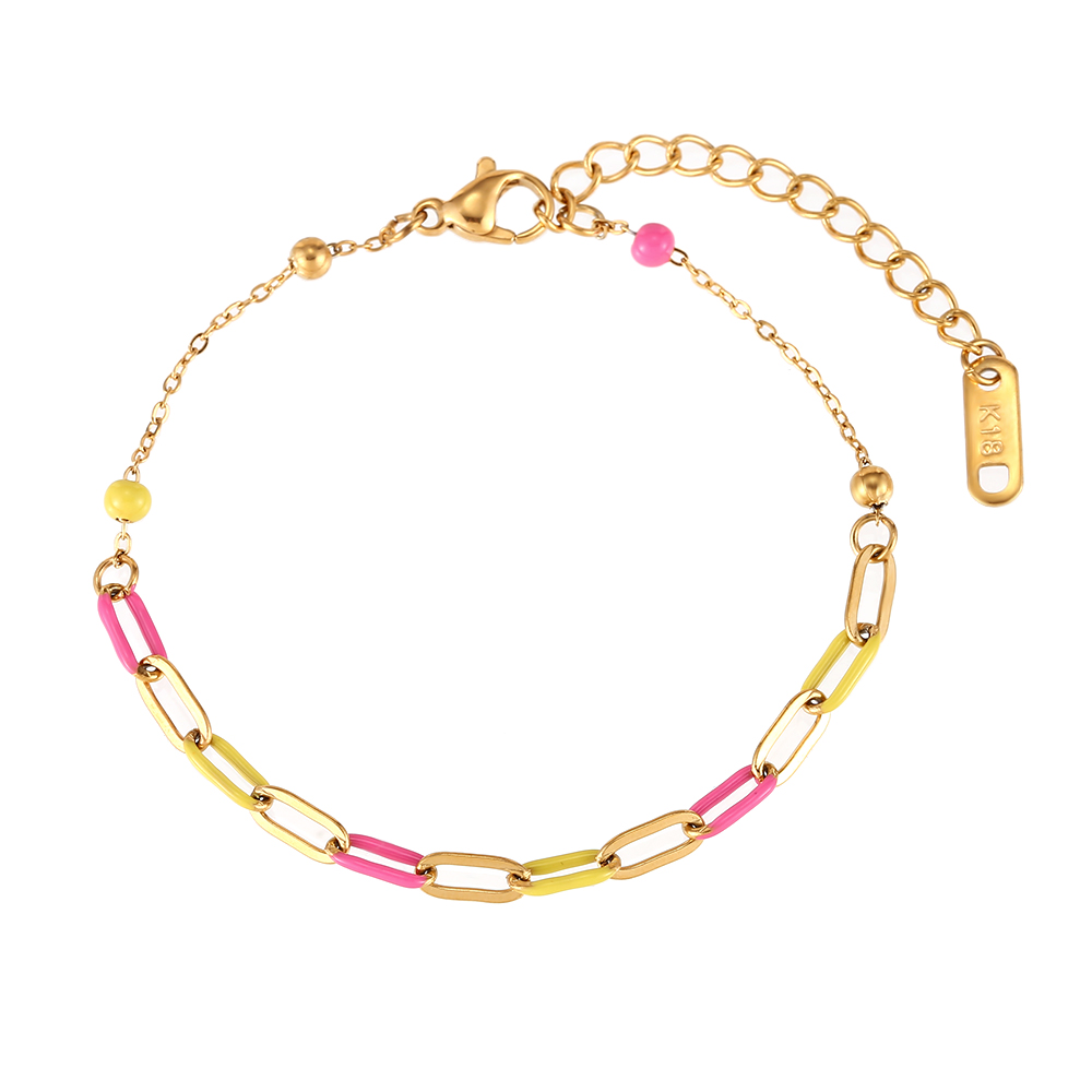 Steel Bracelets Steel Bracelet - 16+4 cm - Enamel Multi Link with Ball - Gold Color